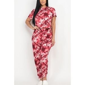 Cropped Top High Waisted Tie Dye Loungewear Set